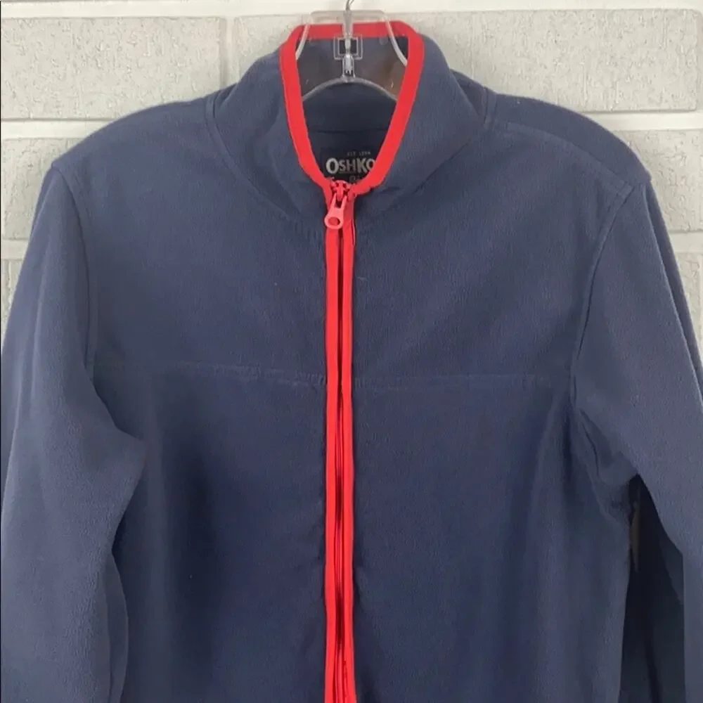 Oshkosh Big Boys Blue & Red Zip Fleece Top Jacket Size 14